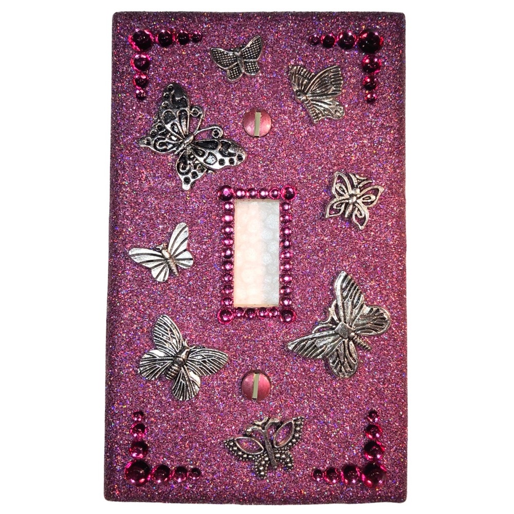 Hand Decorated Butterflies Dark Pink 3D Single Toggle Switch Wallplate Cover